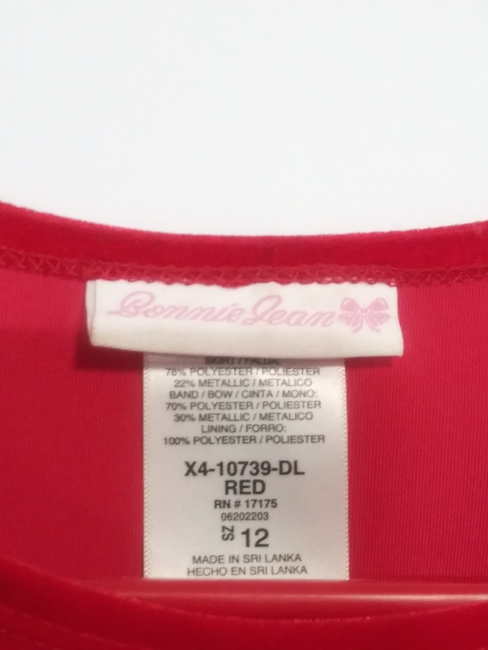Bonnie Jean Red Girls' Dress Top with Bow Detail - Picture 2 of 4